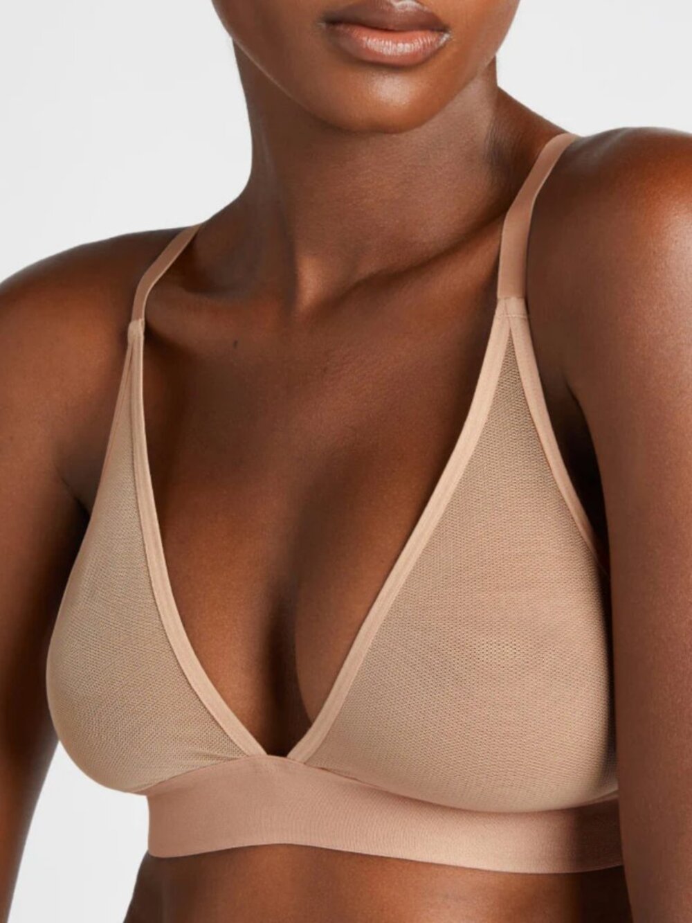 Negative mesh Everyday Triangle Bralette in Tan
